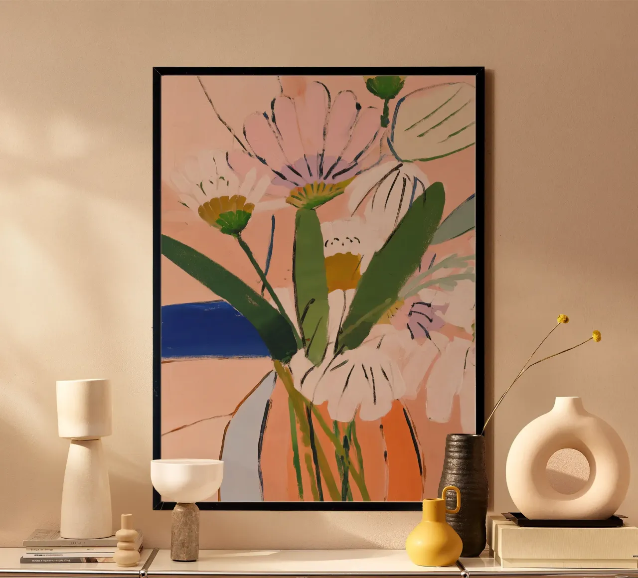 Abstrakte Blumen, Bunte Kunstdrucke, Moderne Blumenkunst Hahnemühle von Boheme