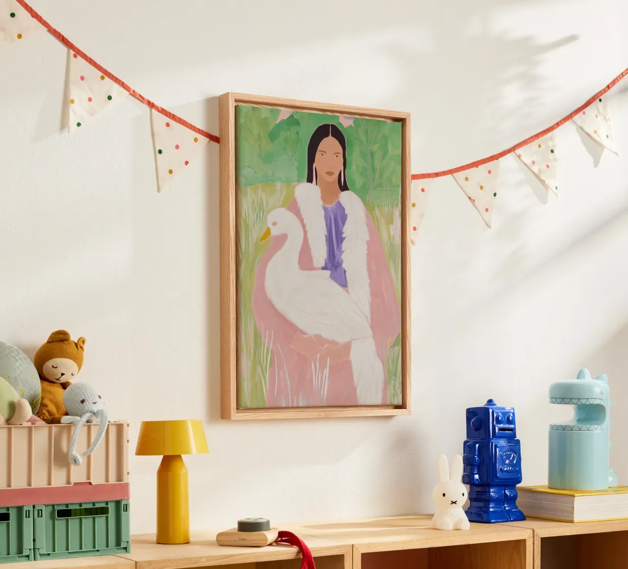 Moderne Kunstdruk, Abstracte Vrouw, Zwaan Poster canvas met Baklijst van Boheme