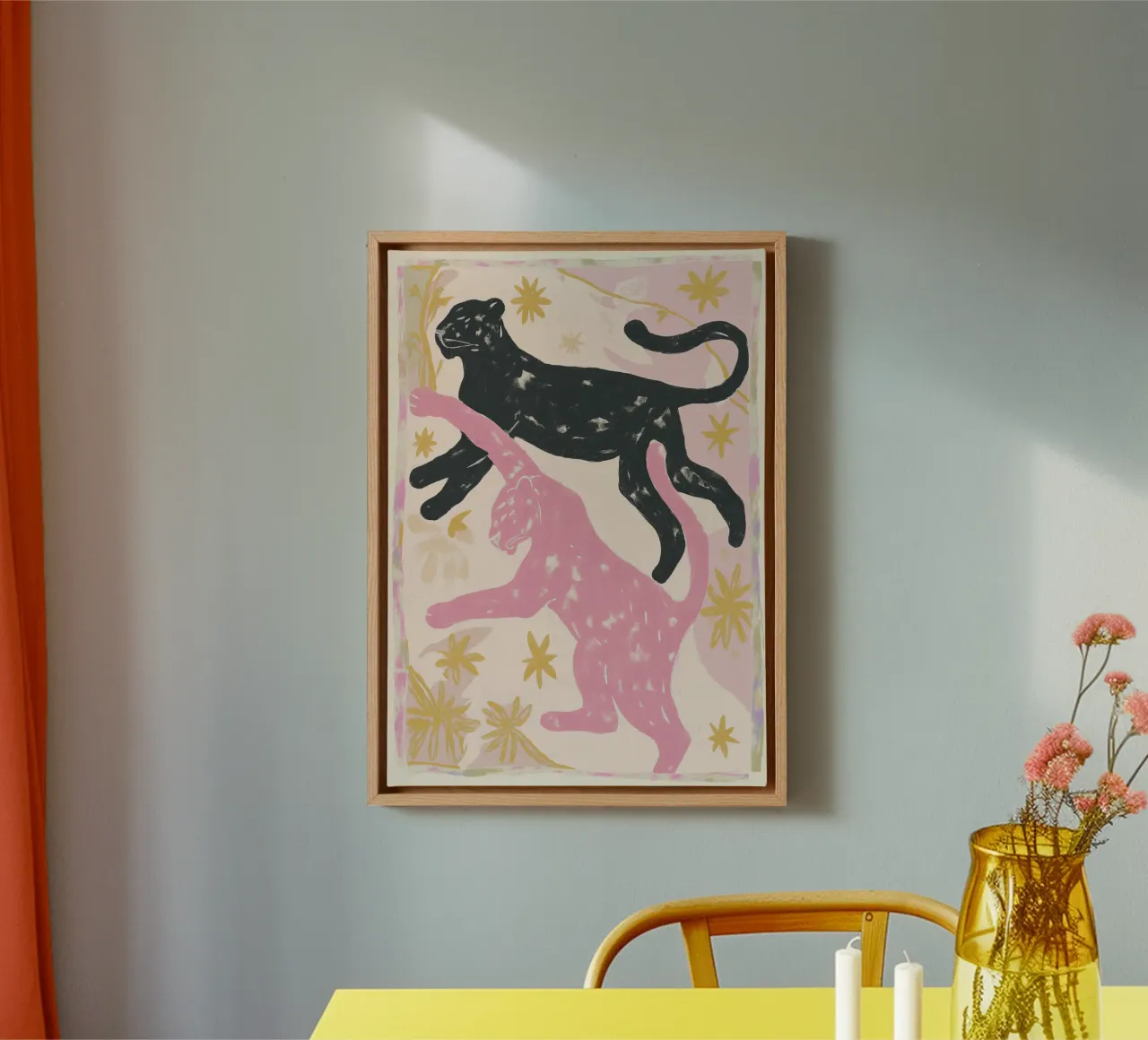 Cheetah abstracte print, moderne wilde dieren poster canvas met Baklijst van Boheme