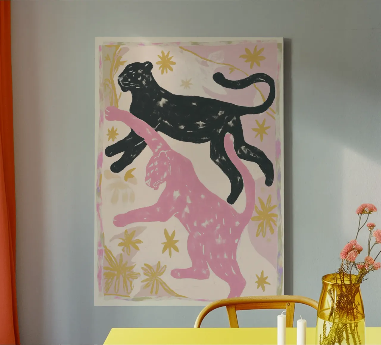 Cheetah abstracte print, moderne wilde dieren poster canvas met Baklijst van Boheme
