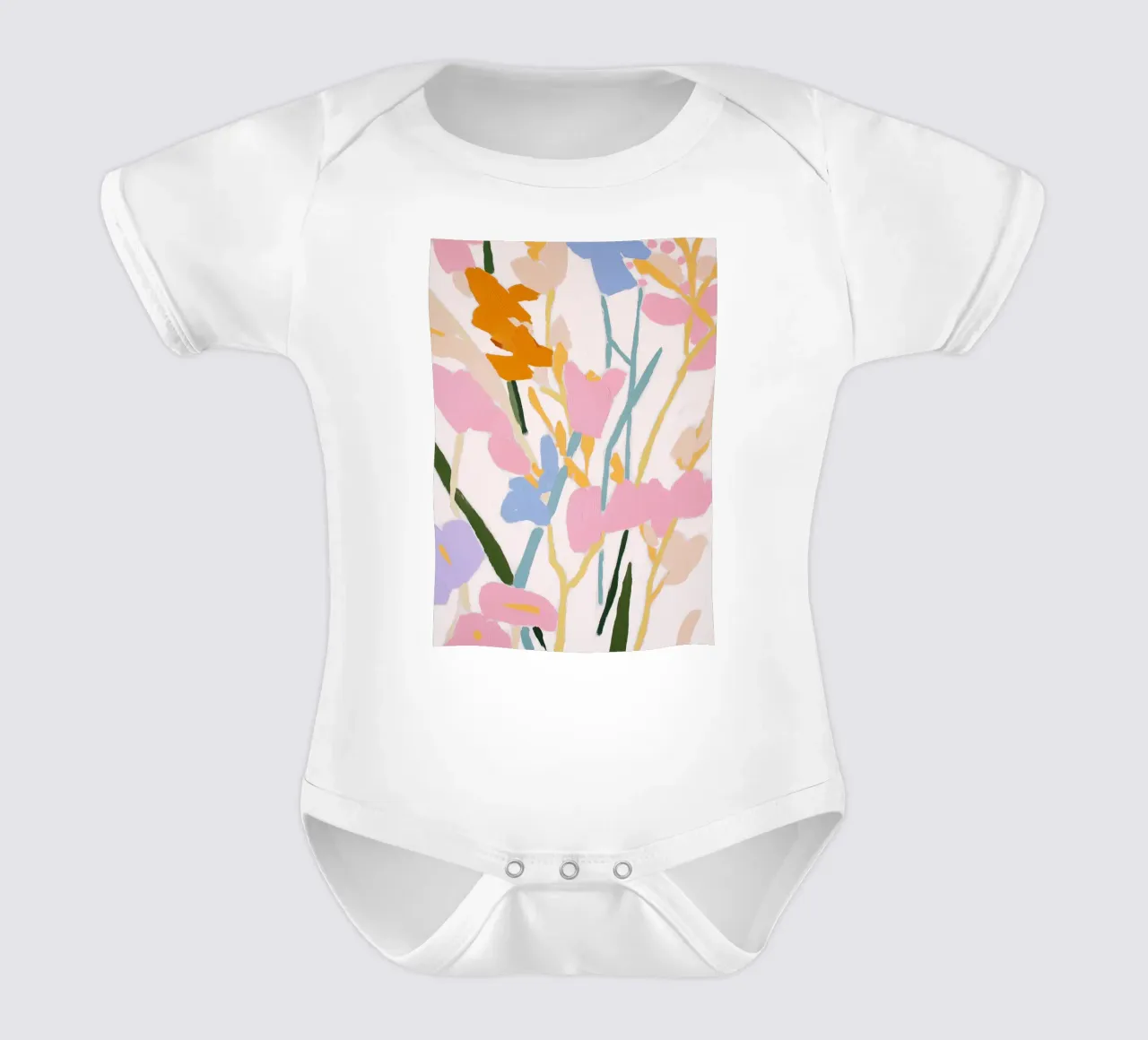 Blume abstrakt, farbenfrohe Kunstdrucke, abstrakter Blumendruck Kurzarm Babybody von Boheme