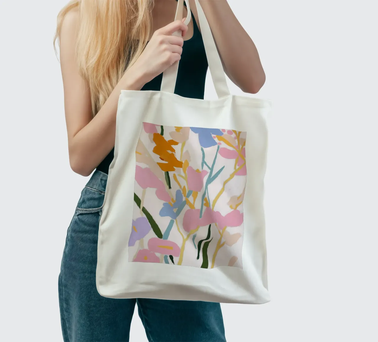 Blume abstrakt, farbenfrohe Kunstdrucke, abstrakter Blumendruck Jutebeutel von Boheme