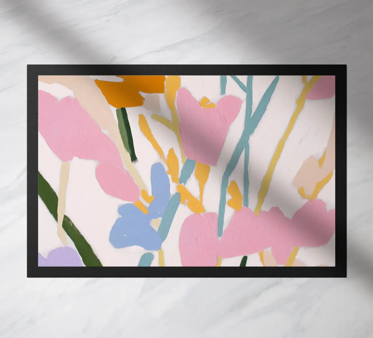 Blume abstrakt, farbenfrohe Kunstdrucke, abstrakter Blumendruck Fußmatte von Boheme