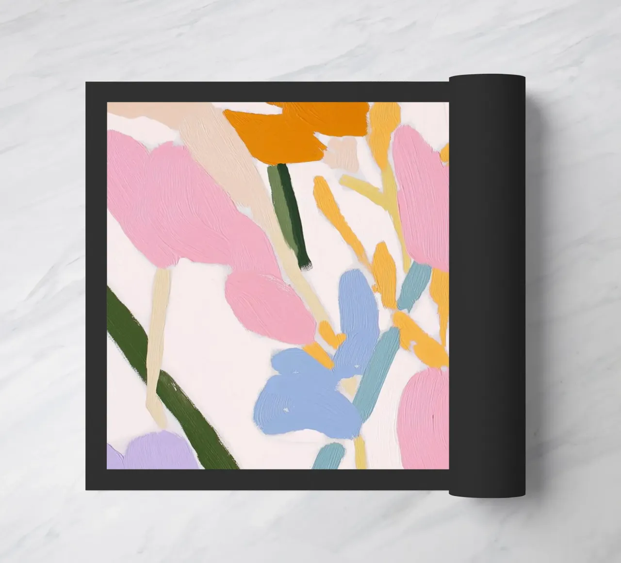 Blume abstrakt, farbenfrohe Kunstdrucke, abstrakter Blumendruck Fußmatte von Boheme