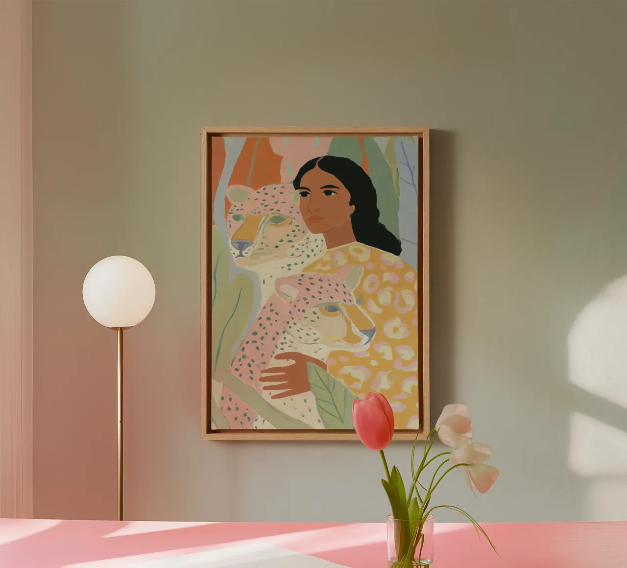 Bloemen abstracte kleurrijke kunst afdrukken, Wildlife Print canvas met Baklijst van Boheme