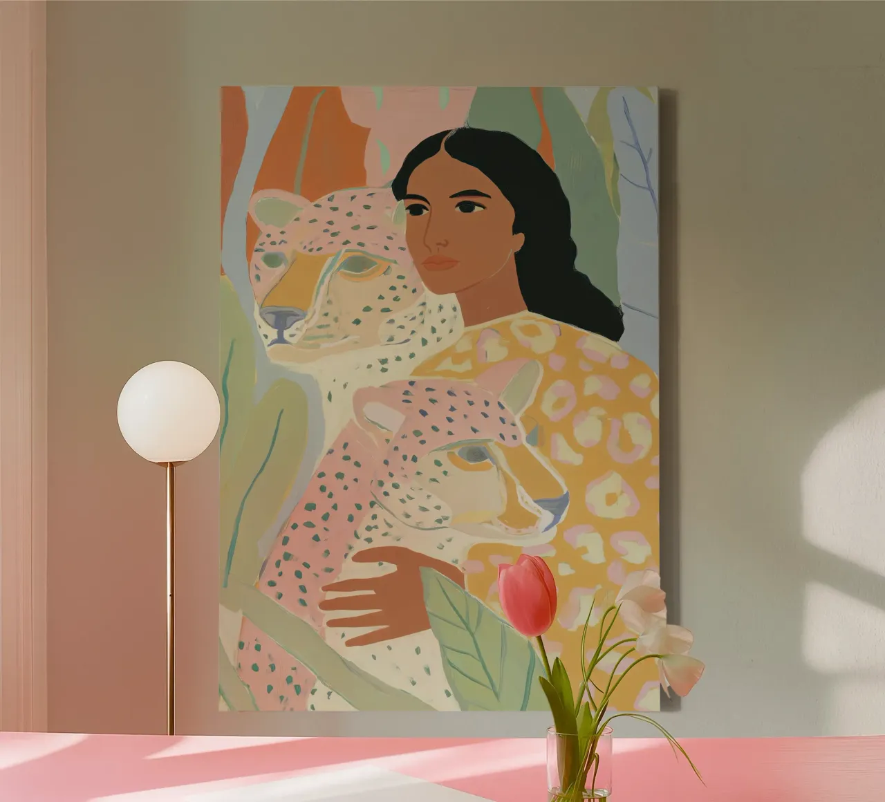 Bloemen abstracte kleurrijke kunst afdrukken, Wildlife Print canvas met Baklijst van Boheme