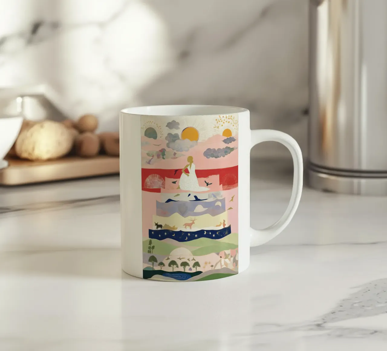 Boho Print, Levendige Muurkunst, Abstracte Print keramische mok van Boheme