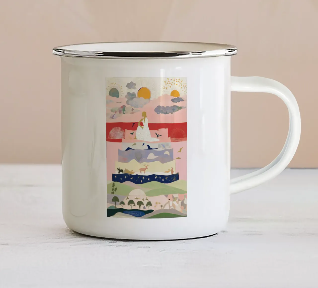 Boho Print, Levendige Muurkunst, Abstracte Print emaille mok van Boheme