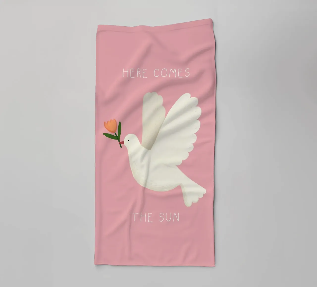 Dove Print, Here comes the sun, Pink Nursery Wall art towel by Little Lola