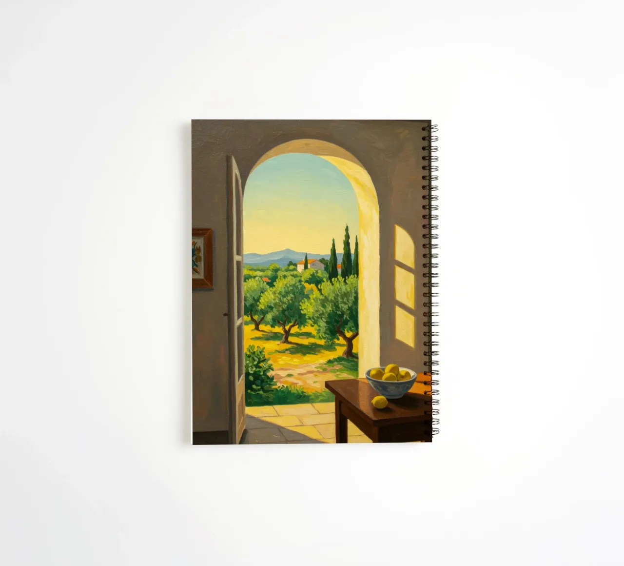 Sunlight Over Olive Fields spiral notebook by Art Center