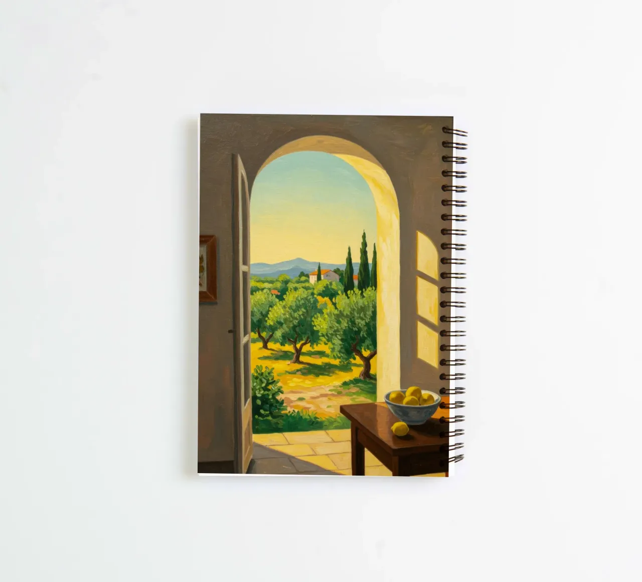 Sunlight Over Olive Fields spiral notebook by Art Center
