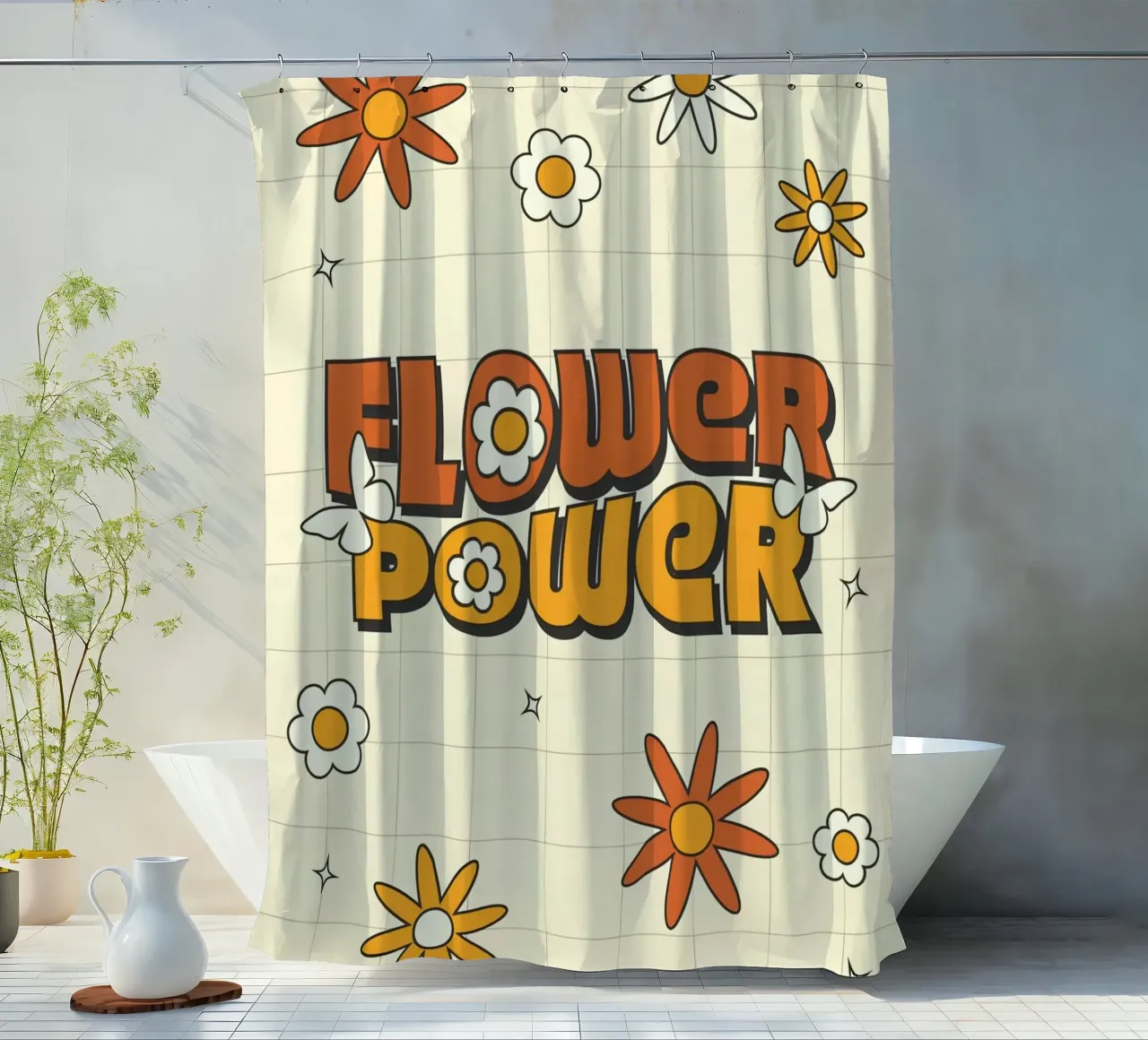 Retro "Flower Power" Kunst: 70er Jahre Vibes, Groovy, Hippie Aestheti Duschvorhang von NorwesClub