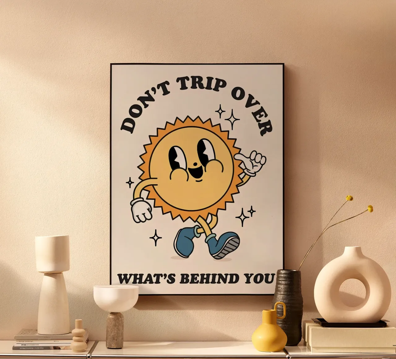 "Trip niet" Zon: Retro-cartoon, positieve vibes, Indie Aesth acryl van NorwesClub