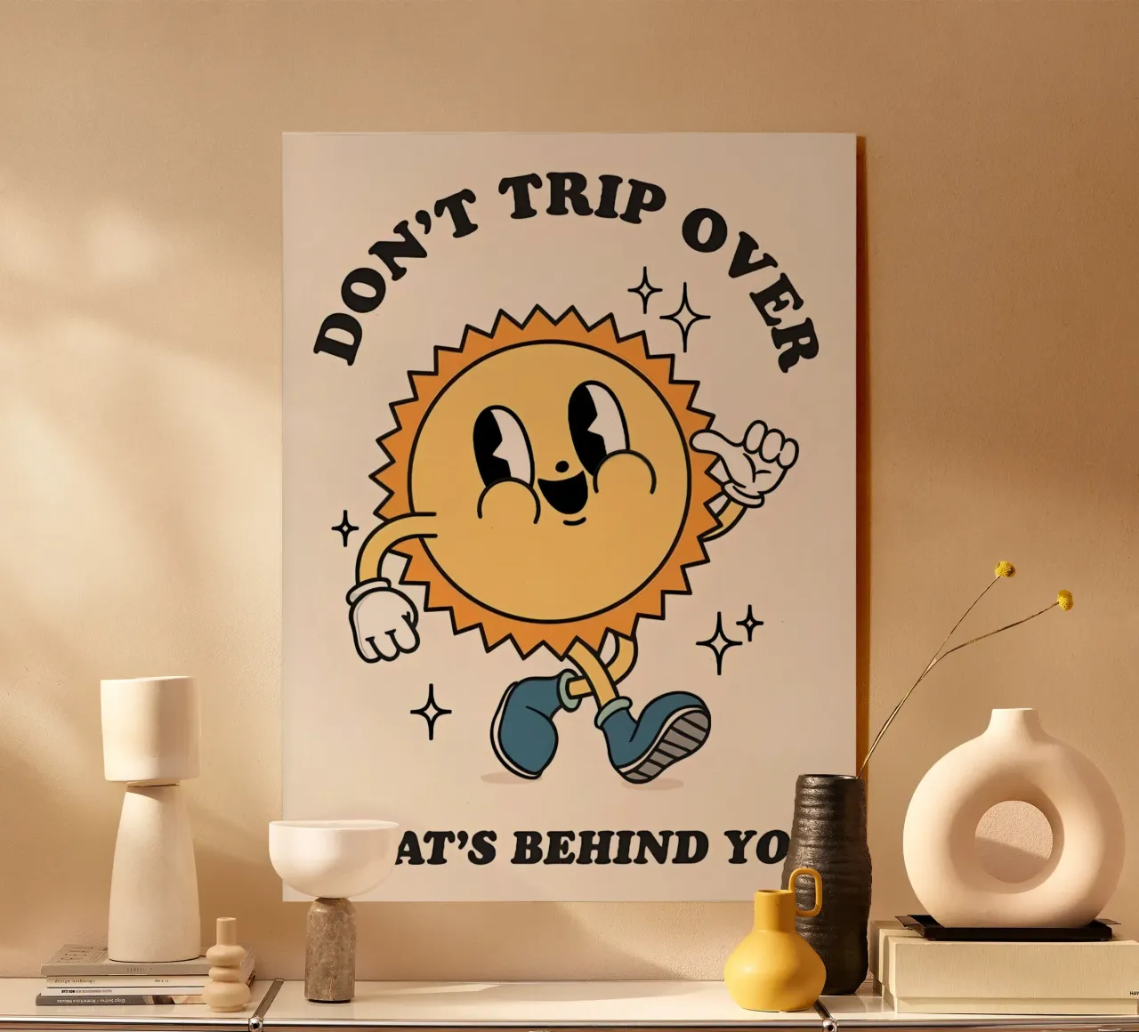 "Trip niet" Zon: Retro-cartoon, positieve vibes, Indie Aesth acryl van NorwesClub
