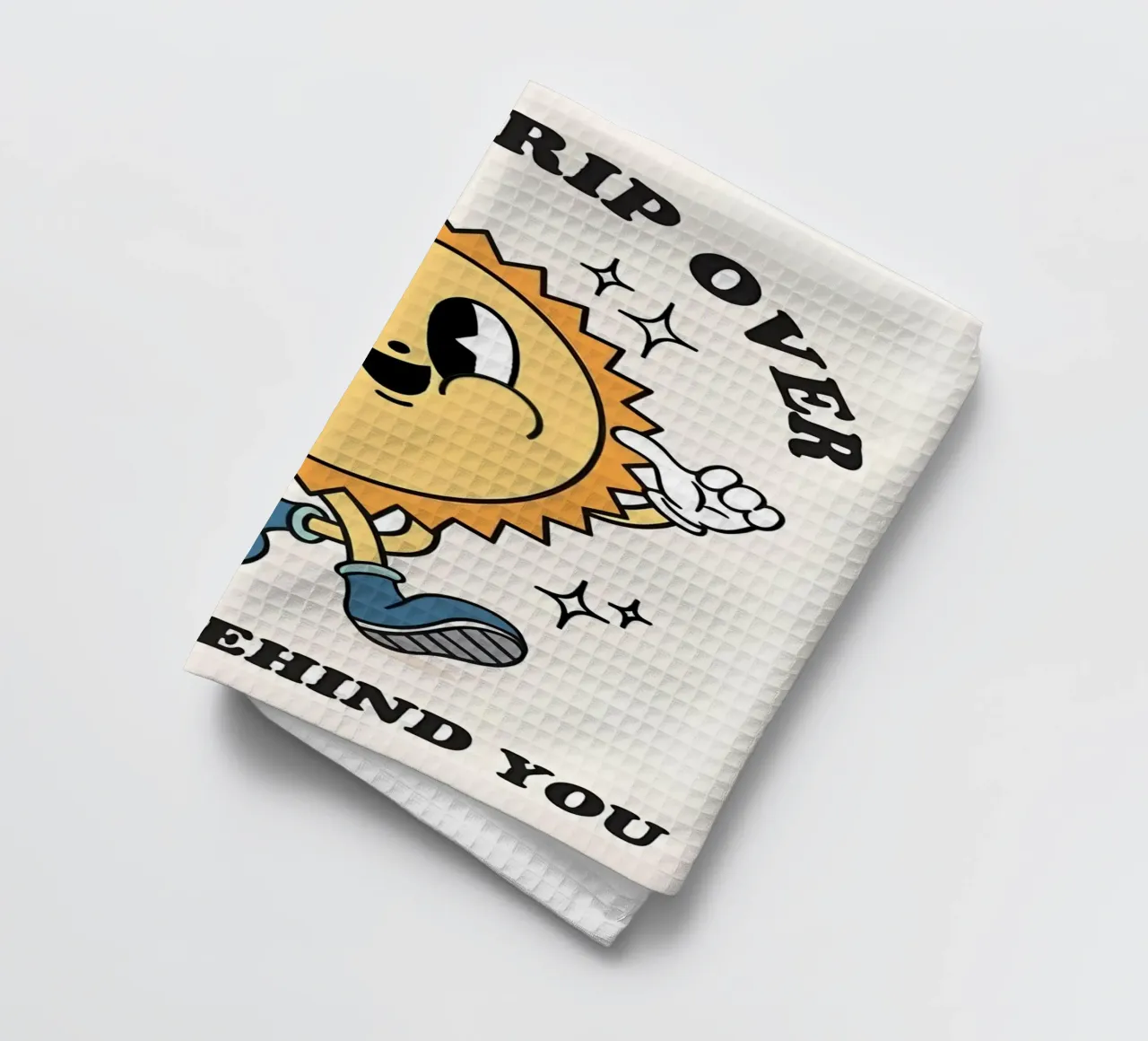 "Trip niet" Zon: Retro-cartoon, positieve vibes, Indie Aesth theedoek van NorwesClub