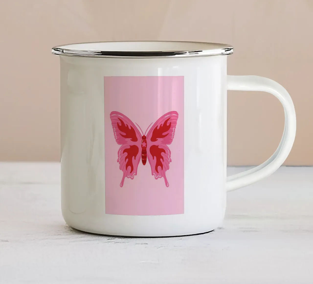 Y2K Flame Butterfly: Pink & Red, Funky Retro, Aesthetic Art enamel mug by NorwesClub