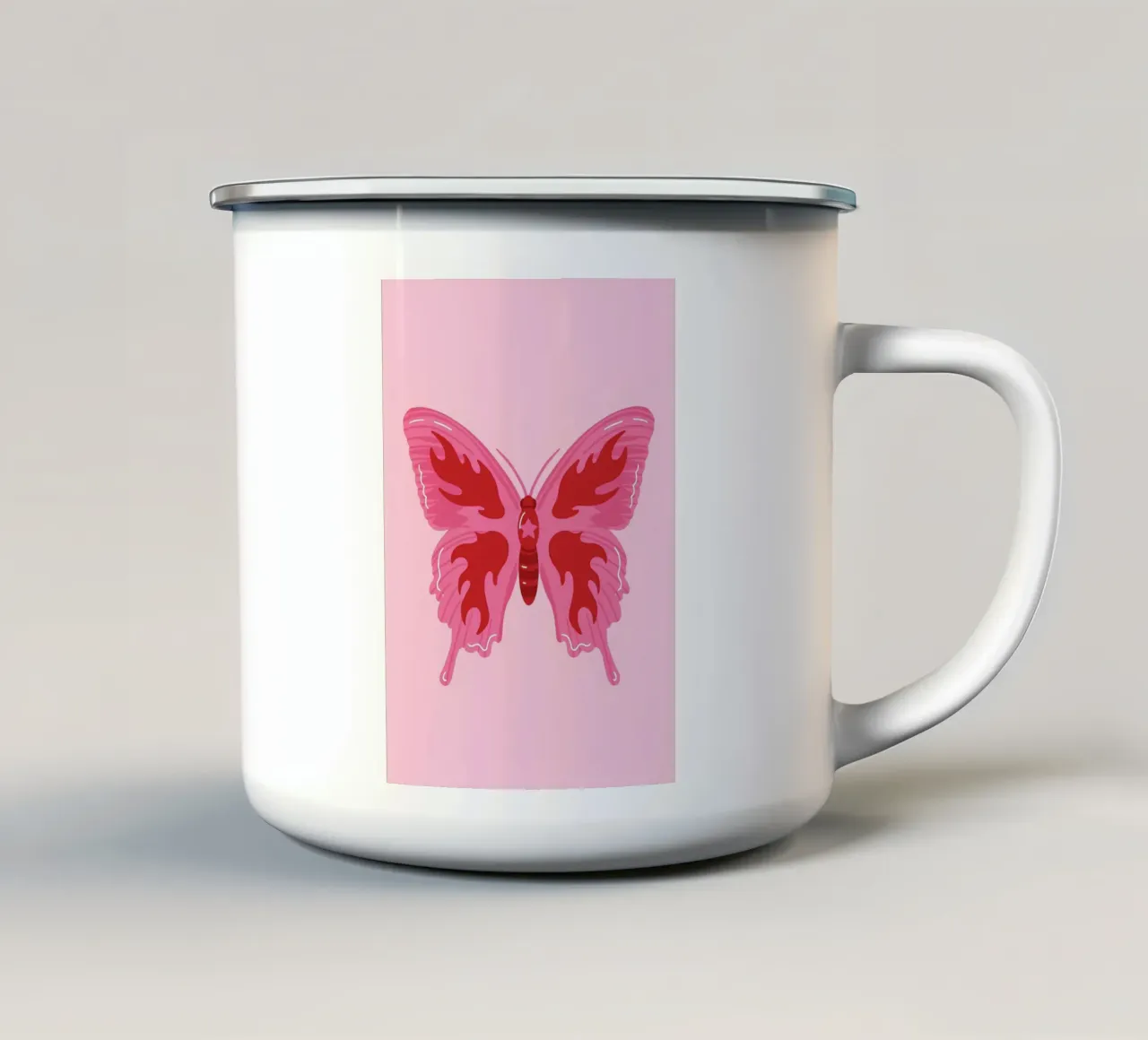 Y2K Flame Butterfly: Pink & Red, Funky Retro, Aesthetic Art enamel mug by NorwesClub