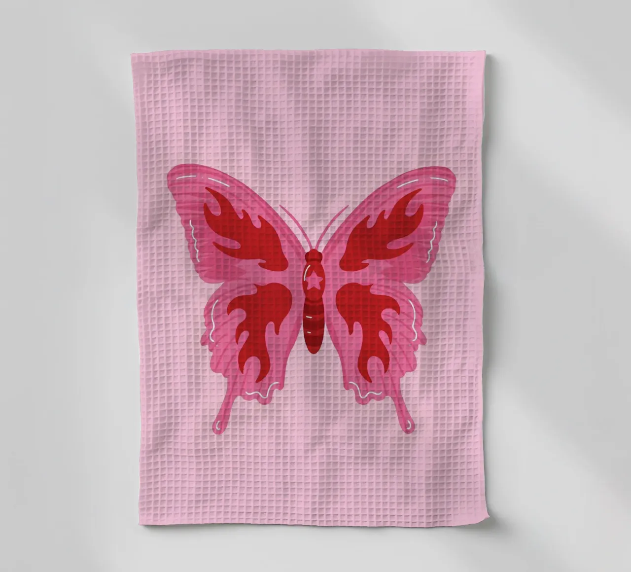 Y2K Flamme Schmetterling: Rosa & Rot, Funky Retro, Ästhetische Kunst Geschirrtuch von NorwesClub