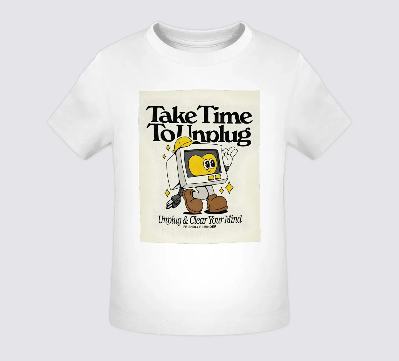 "Unplug & Clear Your Mind": Retro Tech Art, Self-Care, Posit baby t-shirt by NorwesClub