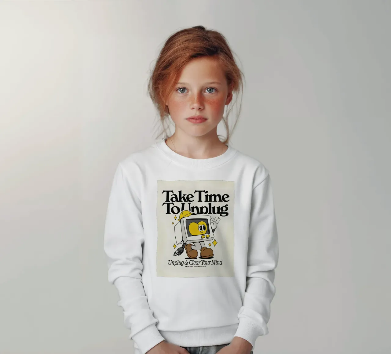 "Unplug & Clear Your Mind": Retro-Tech-Kunst, Selbstfürsorge, Posit Kinder Sweatshirt von NorwesClub