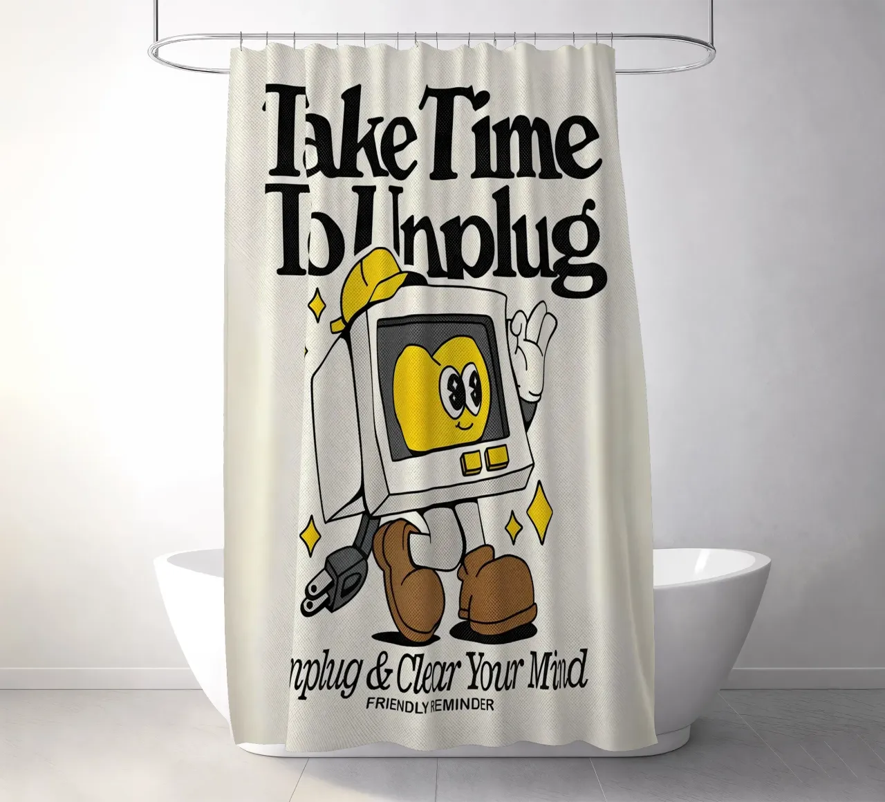 "Unplug & Clear Your Mind": Retro-Tech-Kunst, Selbstfürsorge, Posit Duschvorhang von NorwesClub