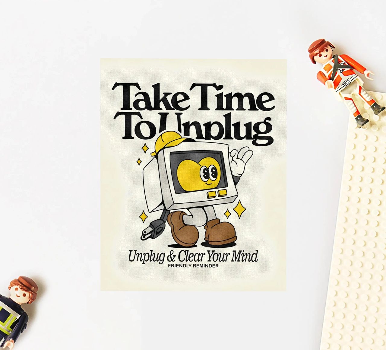 "Unplug & Clear Your Mind": Retro-Tech-Kunst, Selbstfürsorge, Posit Sticker von NorwesClub