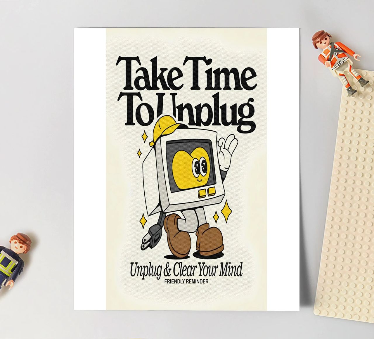 "Unplug & Clear Your Mind": Retro-Tech-Kunst, Selbstfürsorge, Posit Stickerbogen von NorwesClub