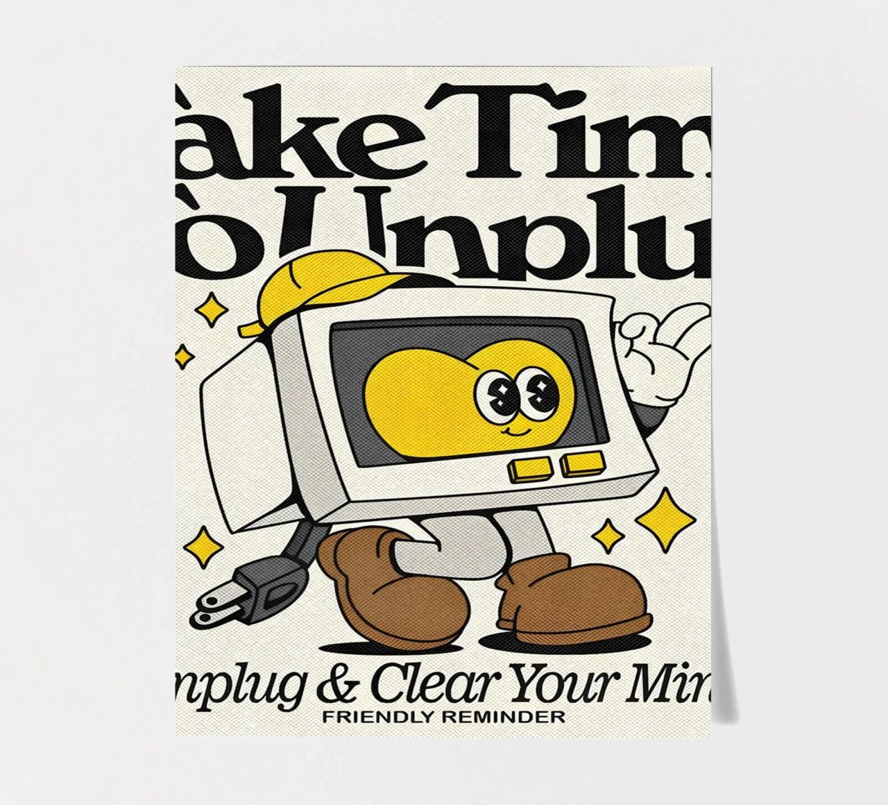 "Unplug & Clear Your Mind": Retro-Tech-Kunst, Selbstfürsorge, Posit Stickerbogen von NorwesClub