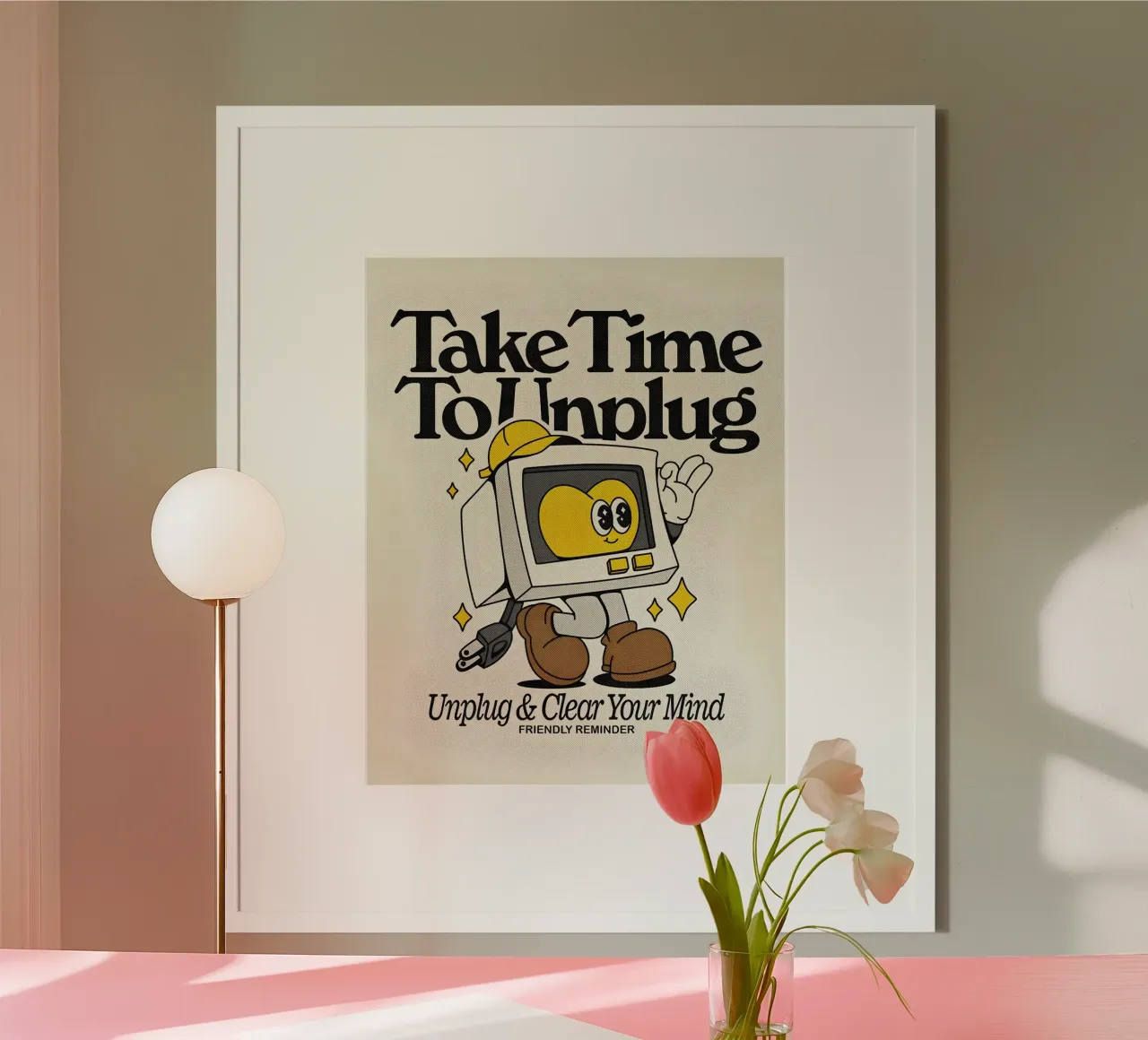 "Staccare la spina e liberare la mente": Arte retro-tecnologica, cura di sé, Posit poster con telaio in plastica da NorwesClub