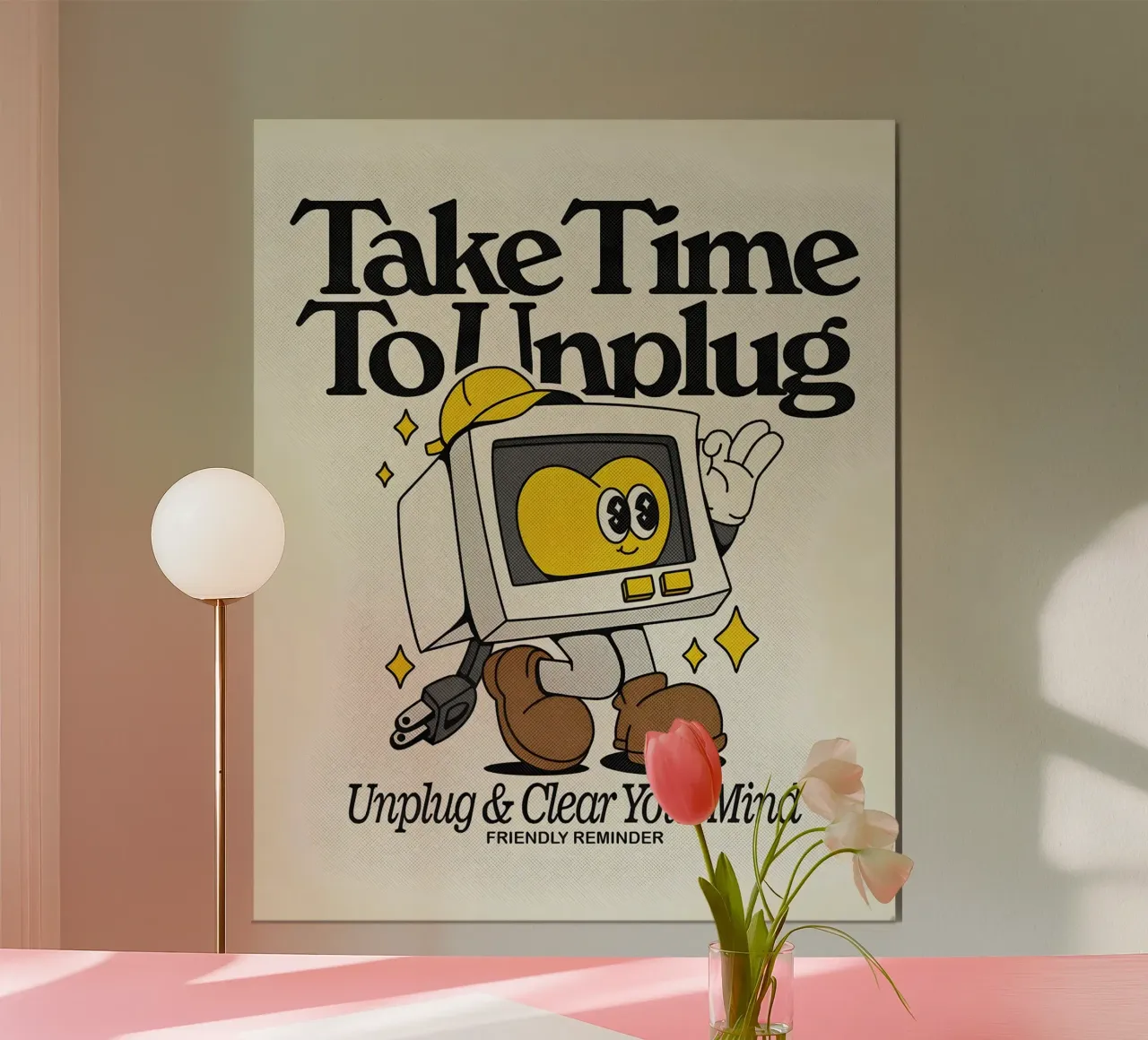 "Staccare la spina e liberare la mente": Arte retro-tecnologica, cura di sé, Posit poster con telaio in plastica da NorwesClub