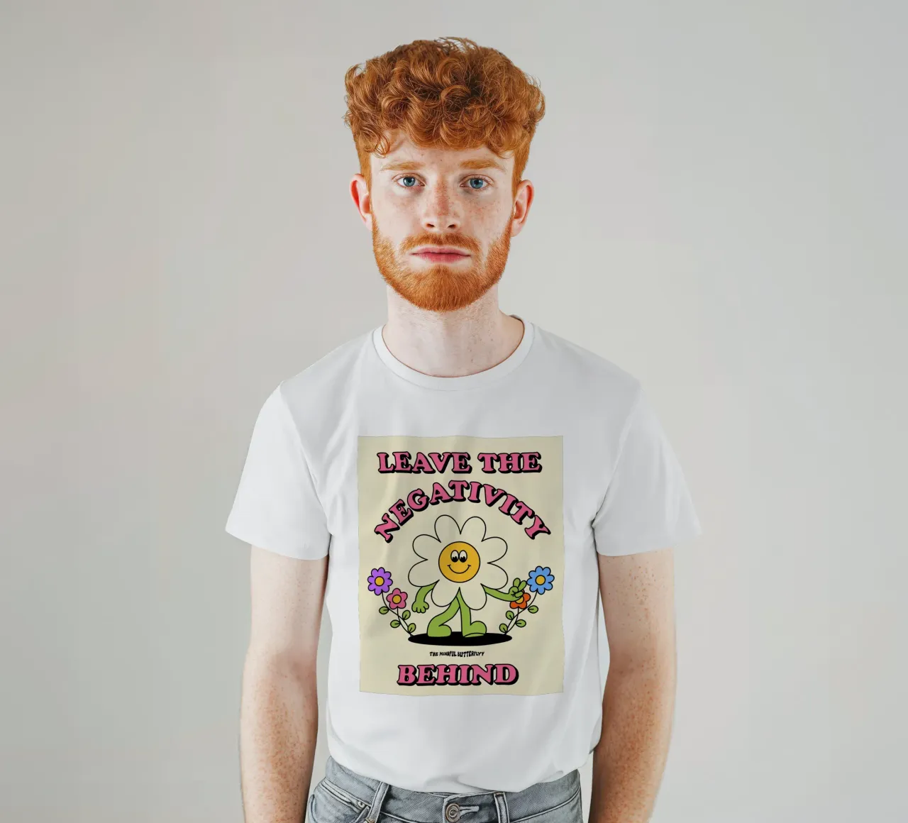 "Laat negativiteit achter je: Retro Bloemsierkunst, Positieve Stemming, t-shirt van NorwesClub