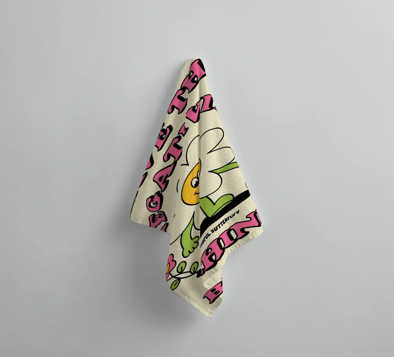 "Leave Negativity Behind": Retro Flower Art, Positive Vibes, towel by NorwesClub