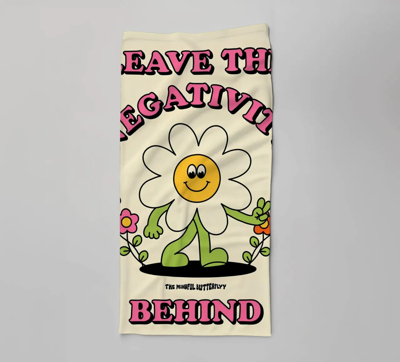"Leave Negativity Behind": Retro Flower Art, Positive Vibes, towel by NorwesClub