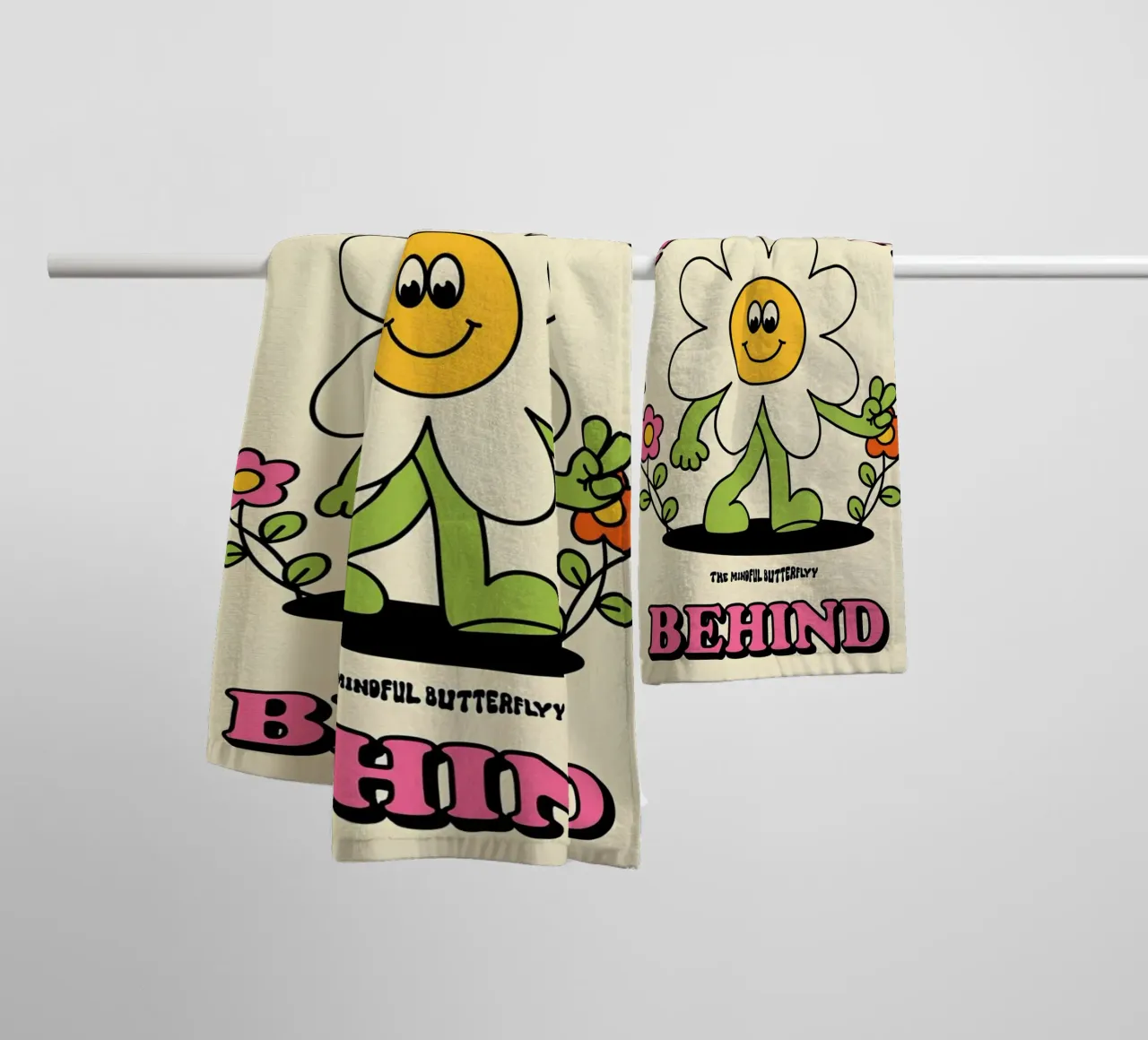 "Leave Negativity Behind": Retro Flower Art, Positive Vibes, towel by NorwesClub