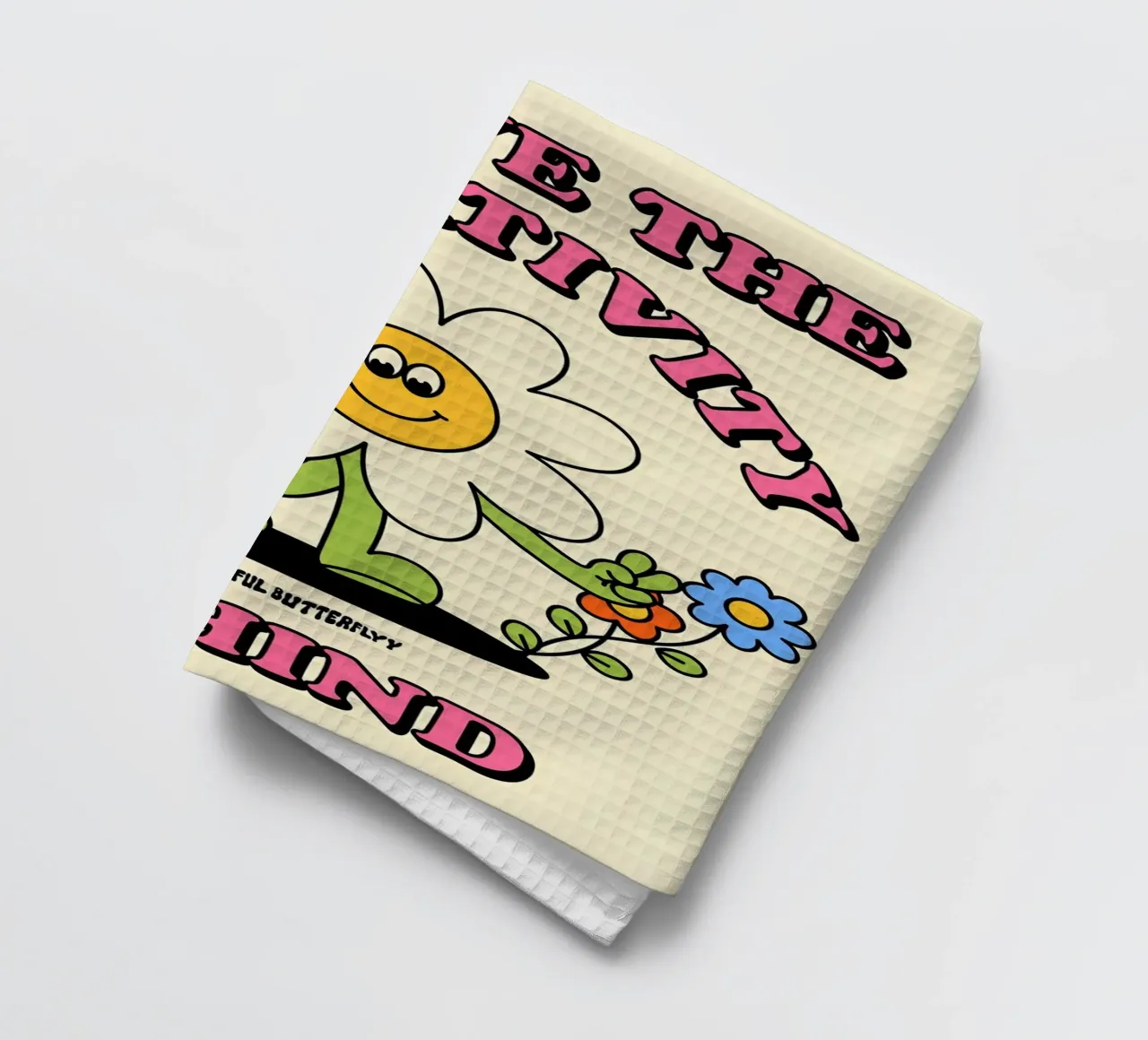 "Leave Negativity Behind": Retro Flower Art, Positive Vibes, tea towel by NorwesClub