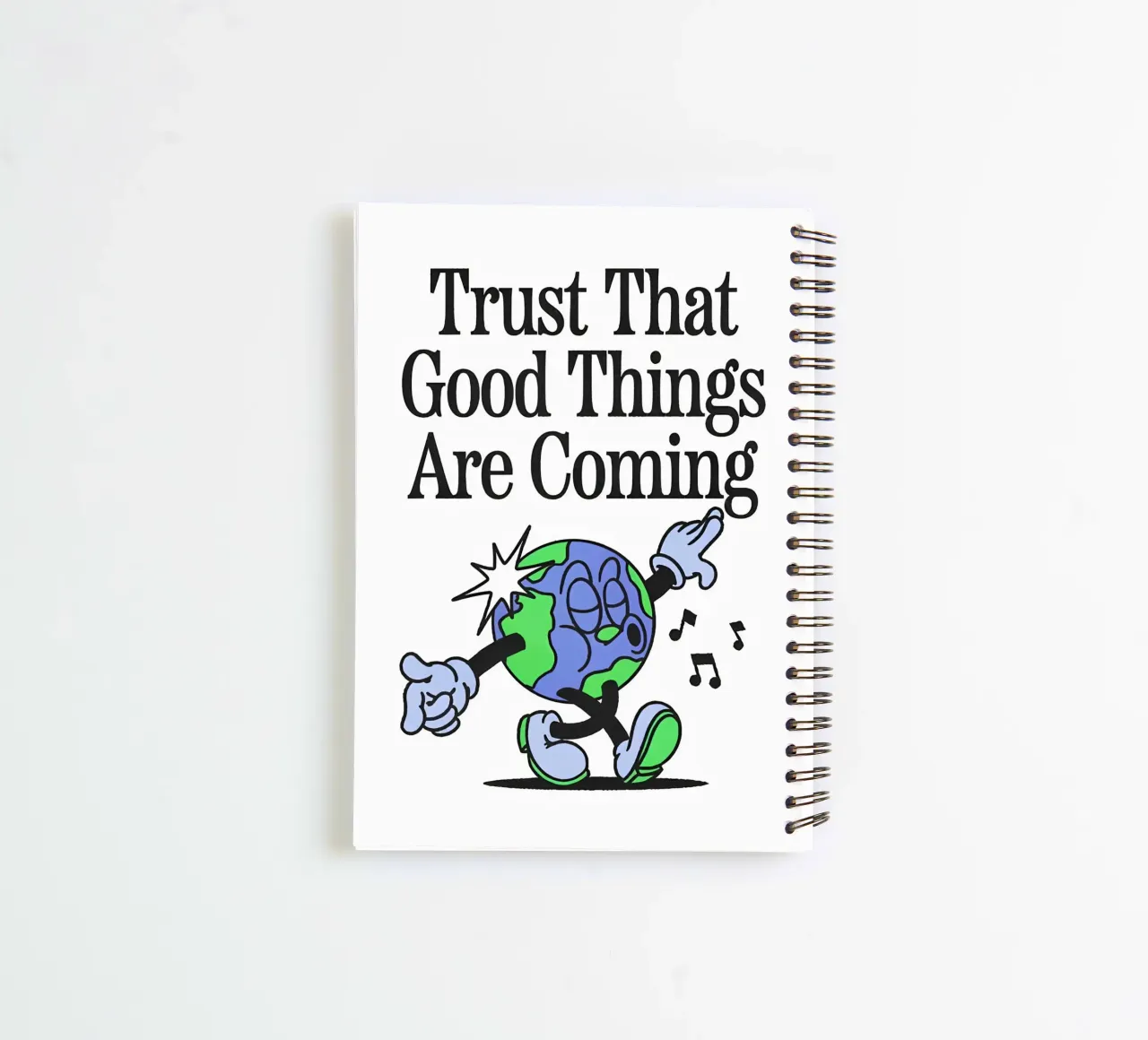 "Trust Good Things" Earth Character Art - Positive Vibes Ret spiral notebook by NorwesClub