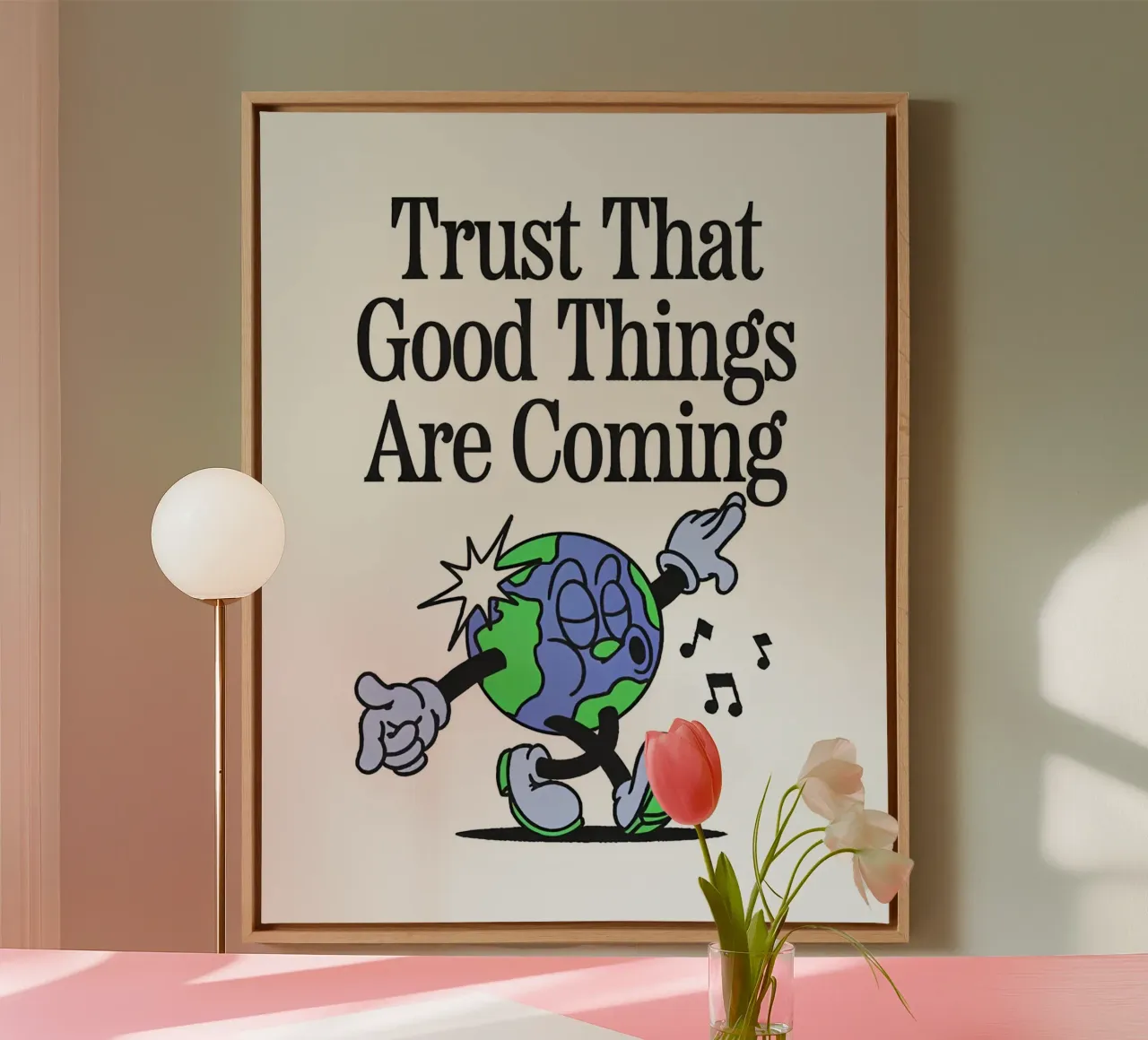 "Vertrouw op goede dingen" Aarde Karakter Kunst - Positive Vibes Ret canvas van NorwesClub