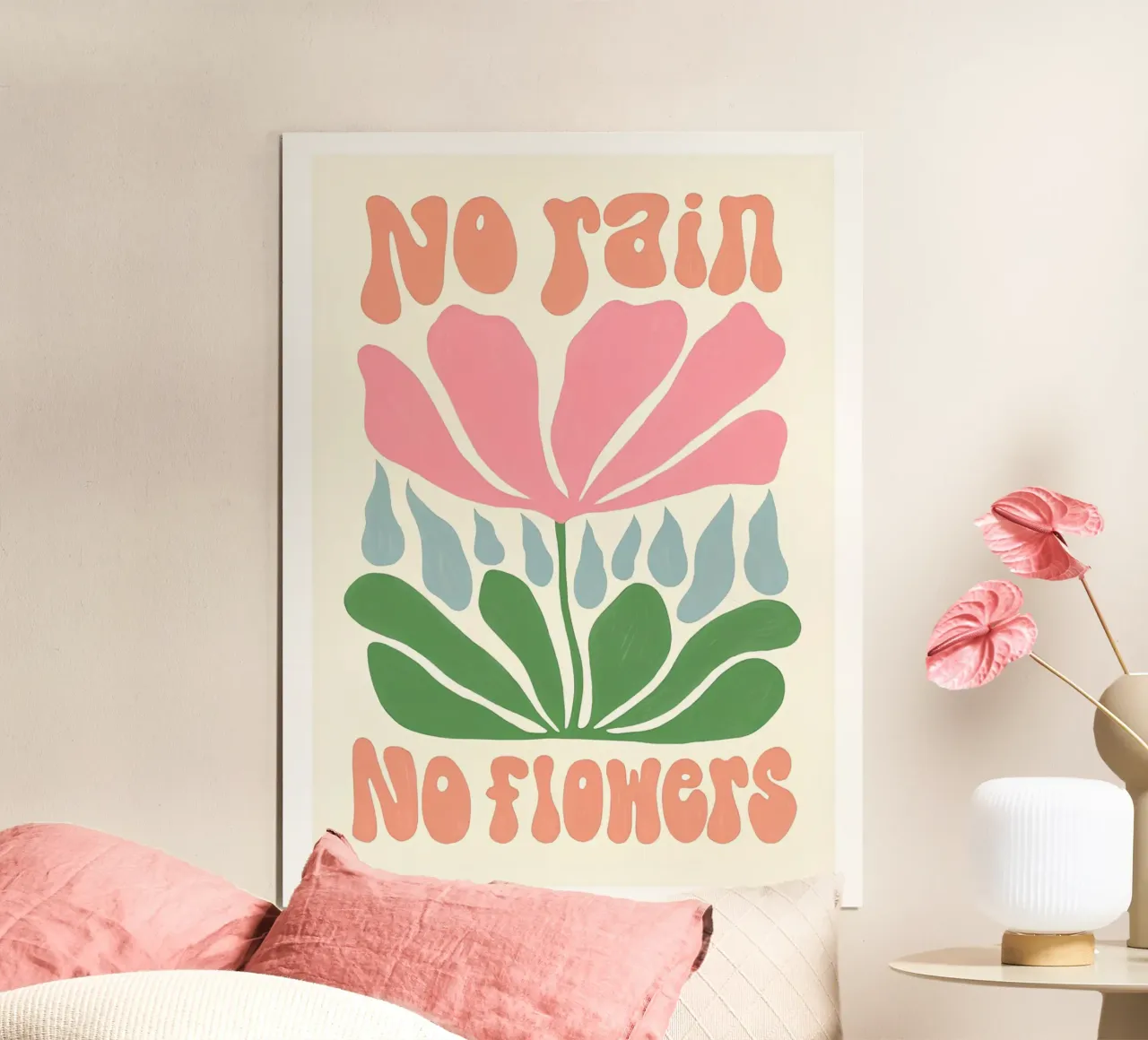 "No Rain No Flowers" Arte Botánico - Minimalista Boho Ilustrar hahnemühle de NorwesClub