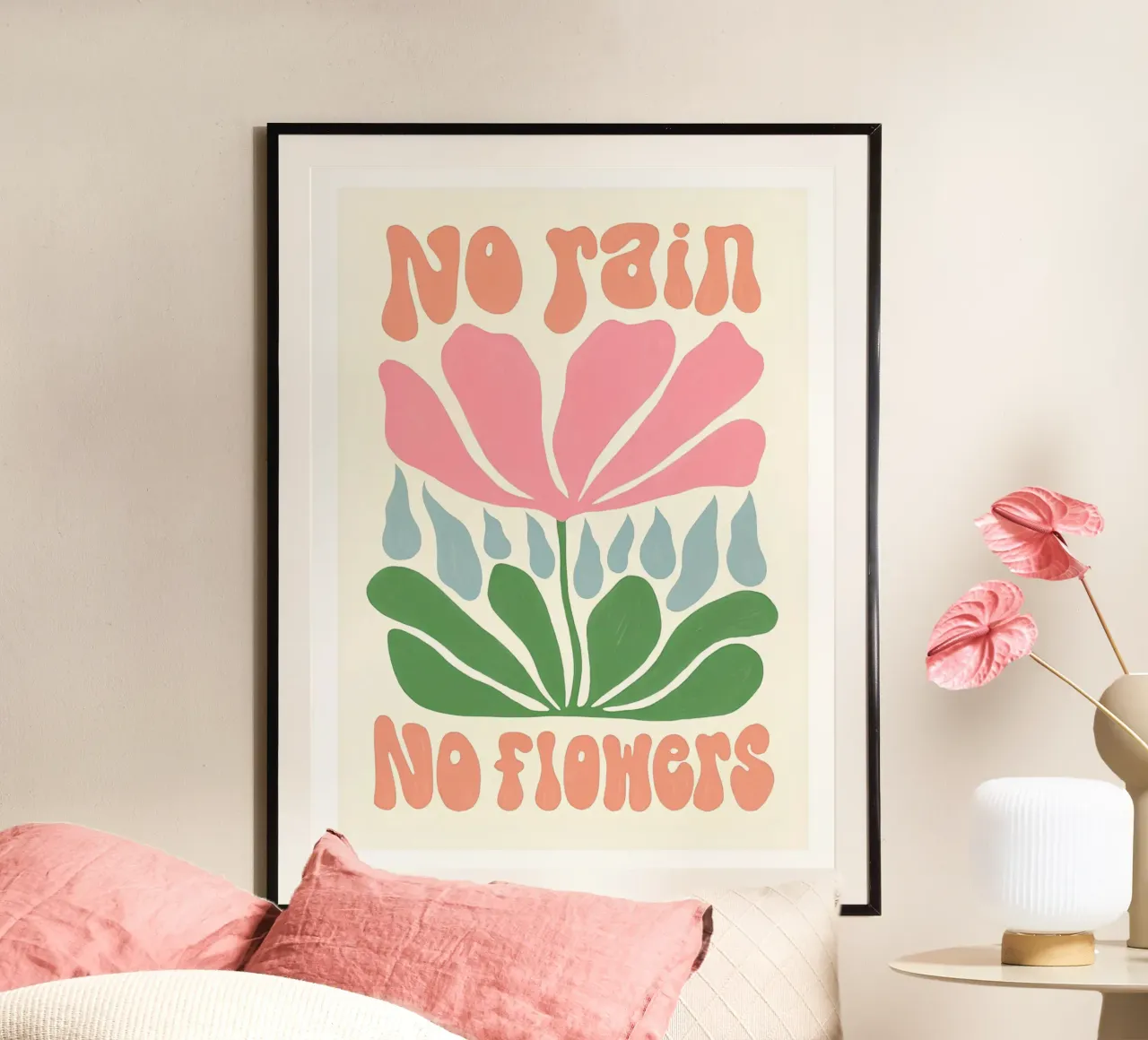 "No Rain No Flowers" Arte Botánico - Minimalista Boho Ilustrar hahnemühle de NorwesClub