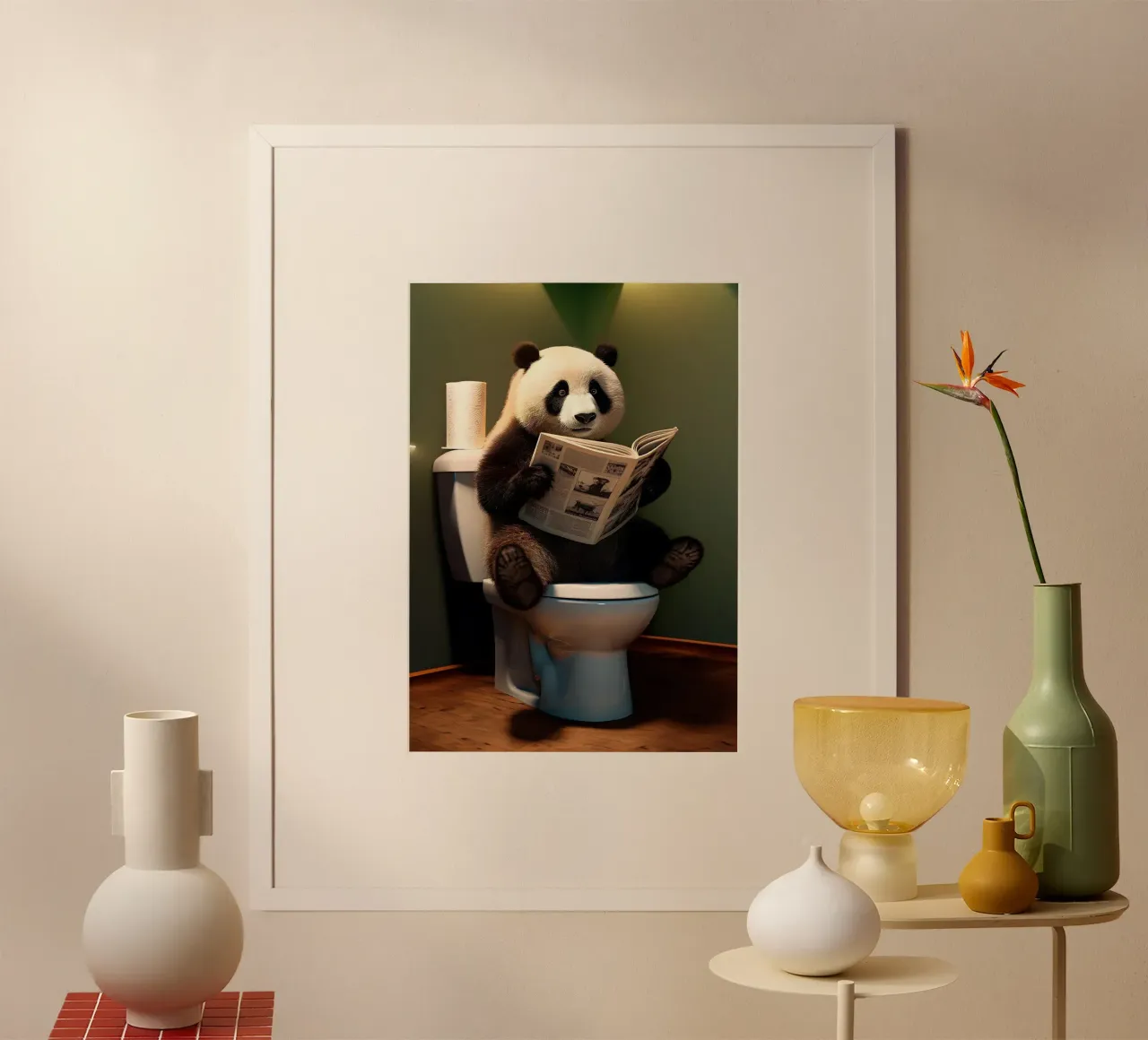 rivista panda per il bagno poster con telaio in legno da Kirsten C Nolan