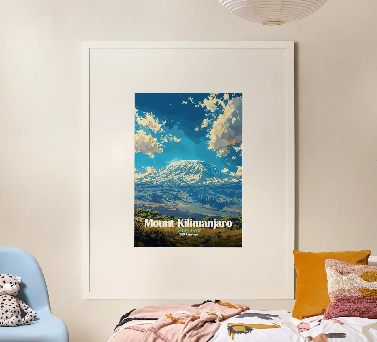 Monte Kilimanjaro montagna Tanzania neve poster con telaio in alluminio da James Isaac Jackson