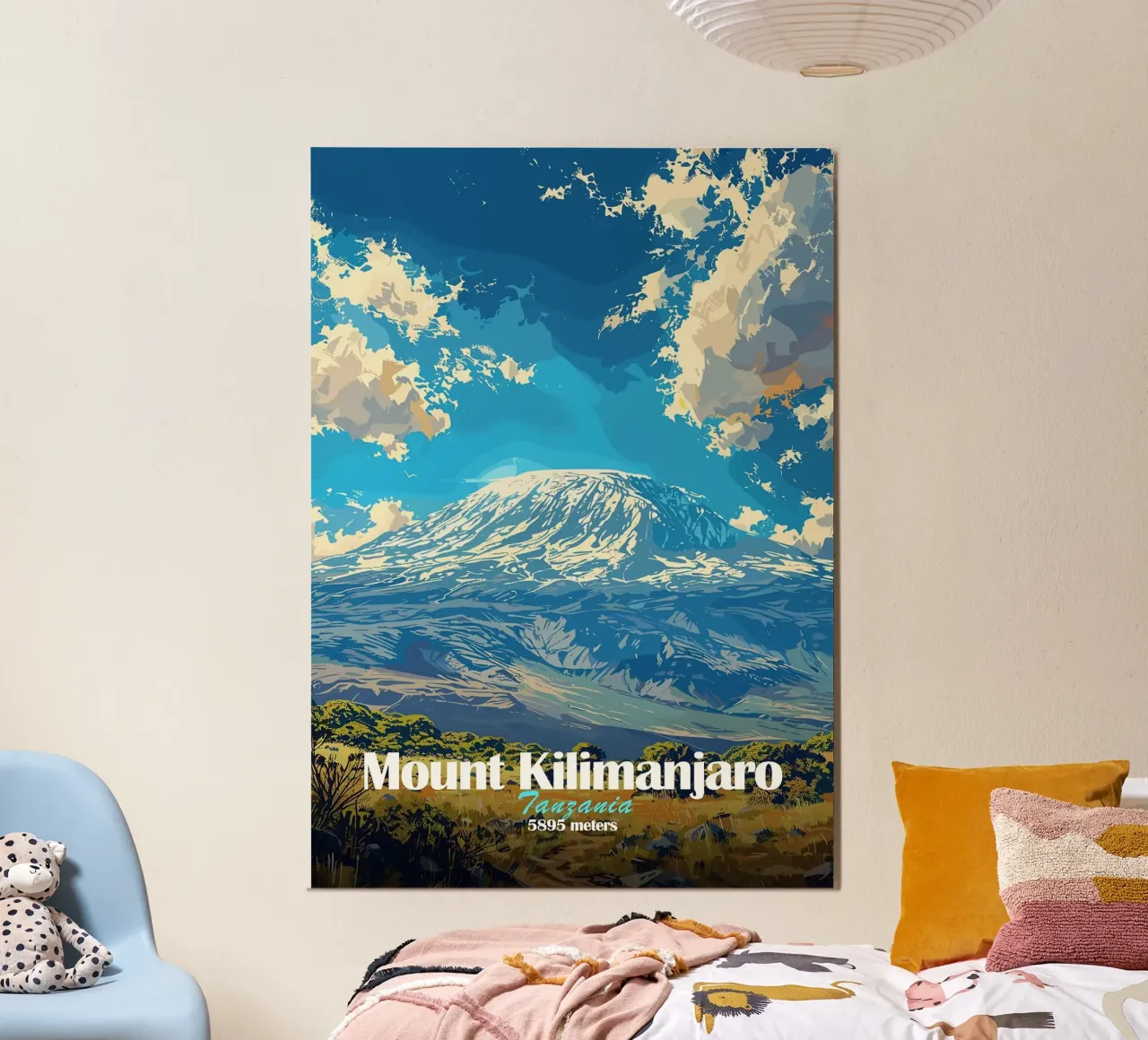 Monte Kilimanjaro montagna Tanzania neve poster con telaio in alluminio da James Isaac Jackson