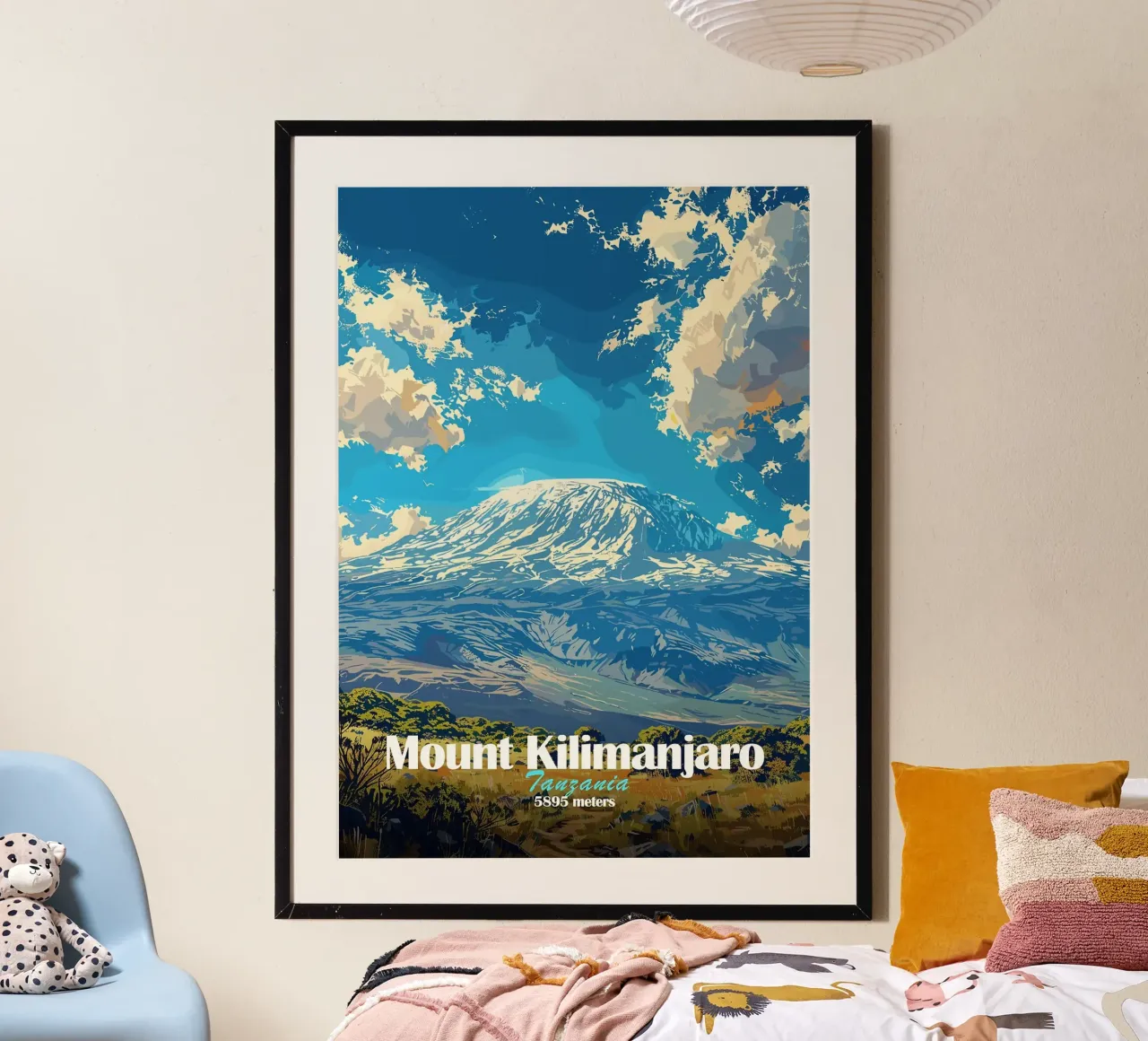 Monte Kilimanjaro montagna Tanzania neve poster con telaio in alluminio da James Isaac Jackson