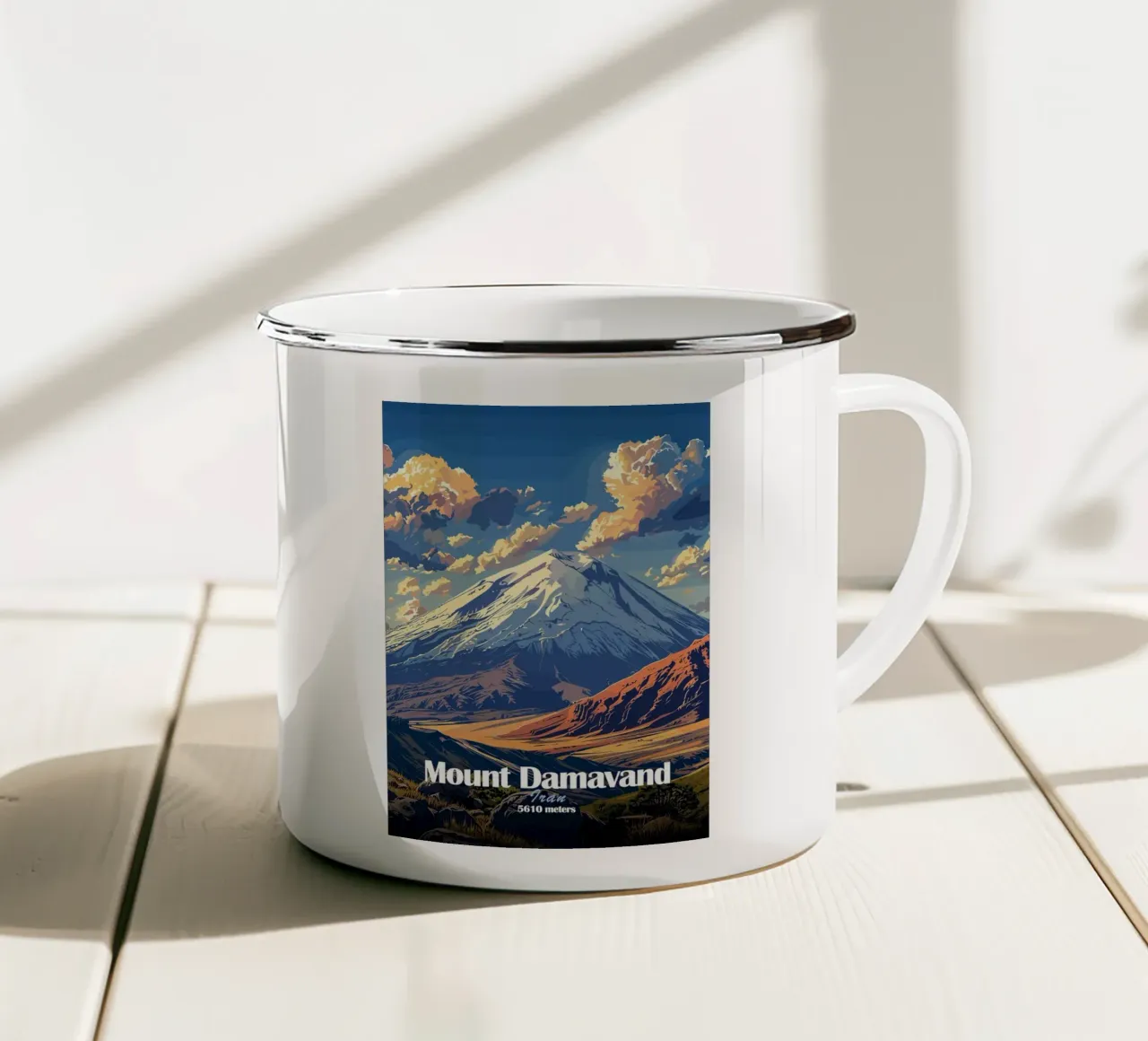 paesaggio di montagna con picco innevato tazza in smalto da James Isaac Jackson