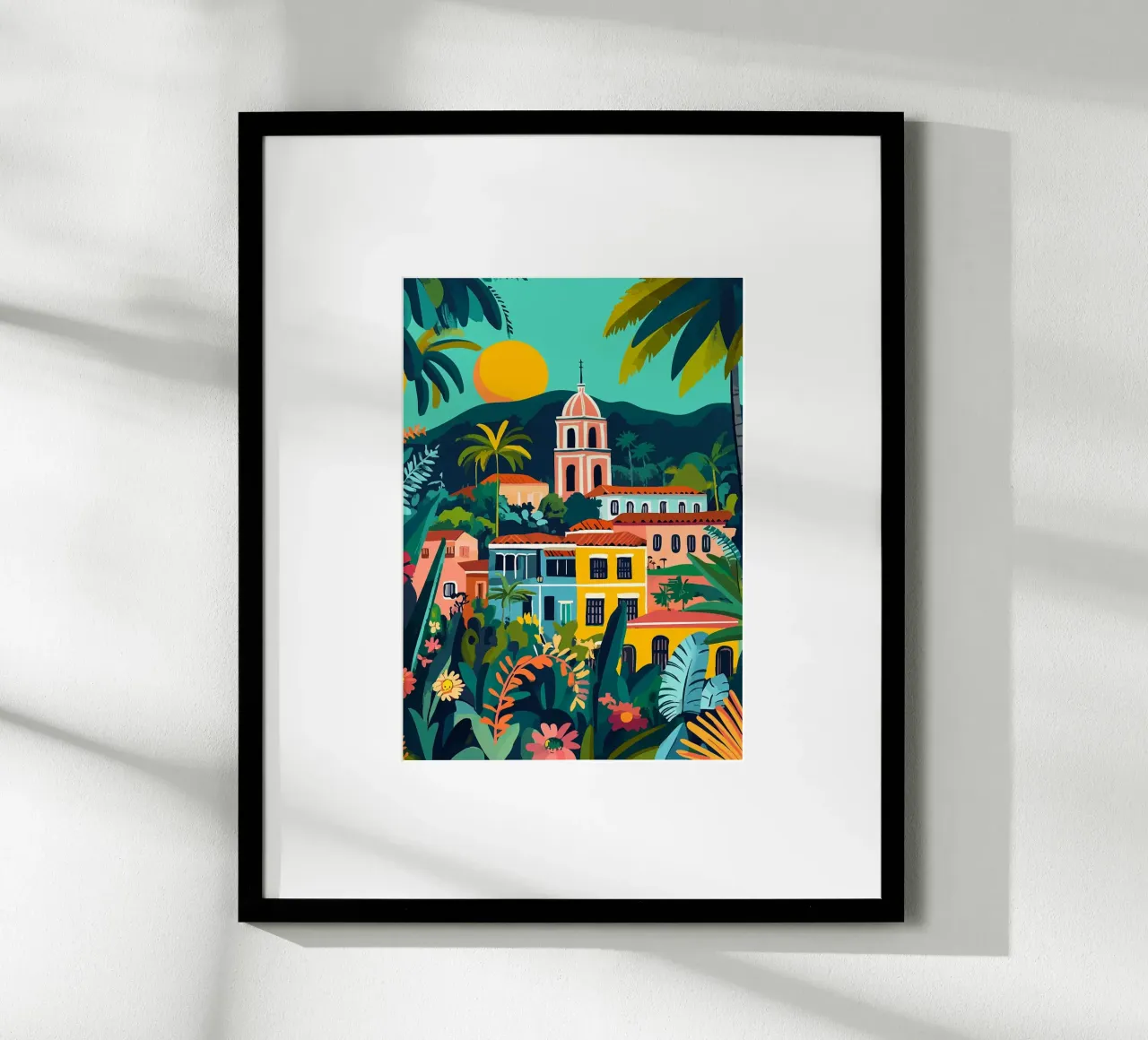 sole montagne fiori tropicali chiesa poster da James Isaac Jackson