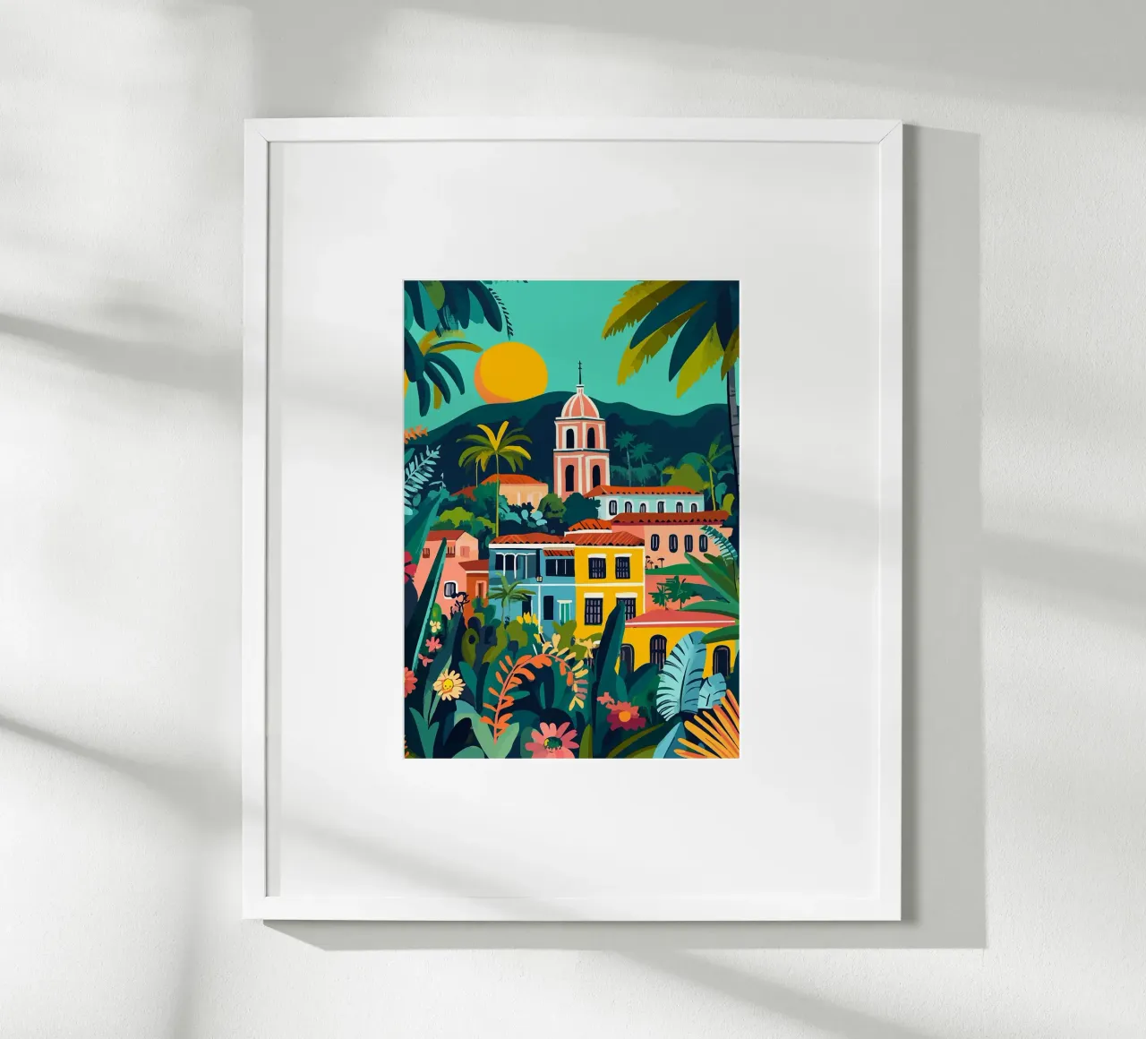 sole montagne fiori tropicali chiesa poster da James Isaac Jackson
