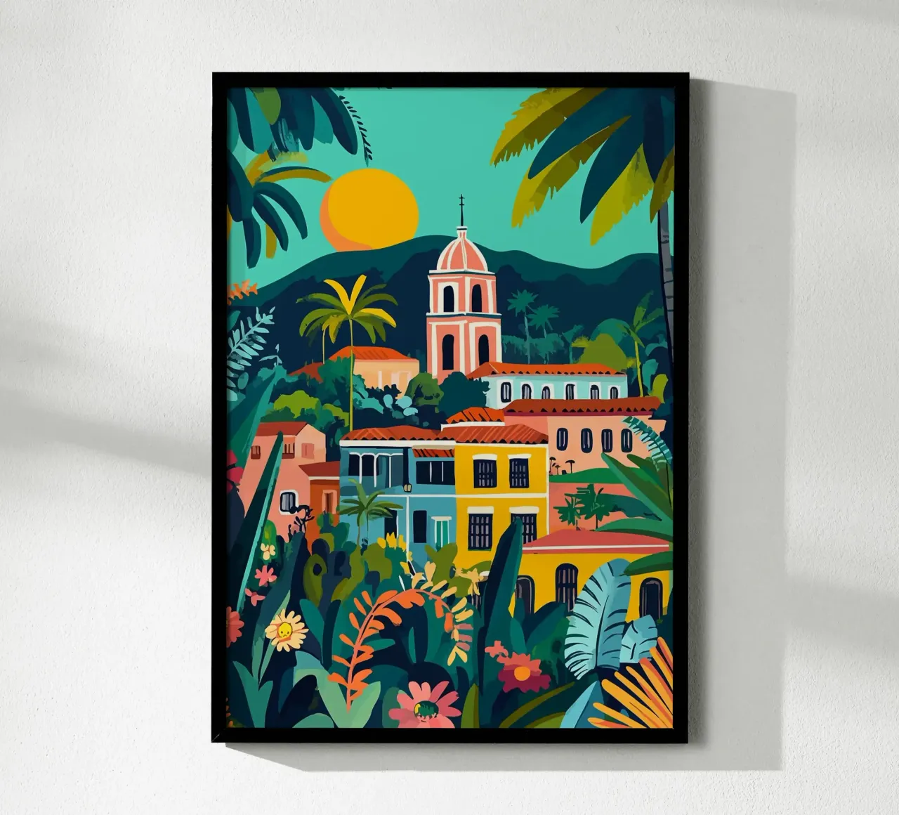 sole montagne fiori tropicali chiesa poster da James Isaac Jackson