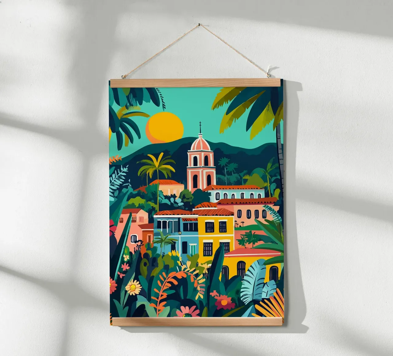 sole montagne fiori tropicali chiesa poster da James Isaac Jackson