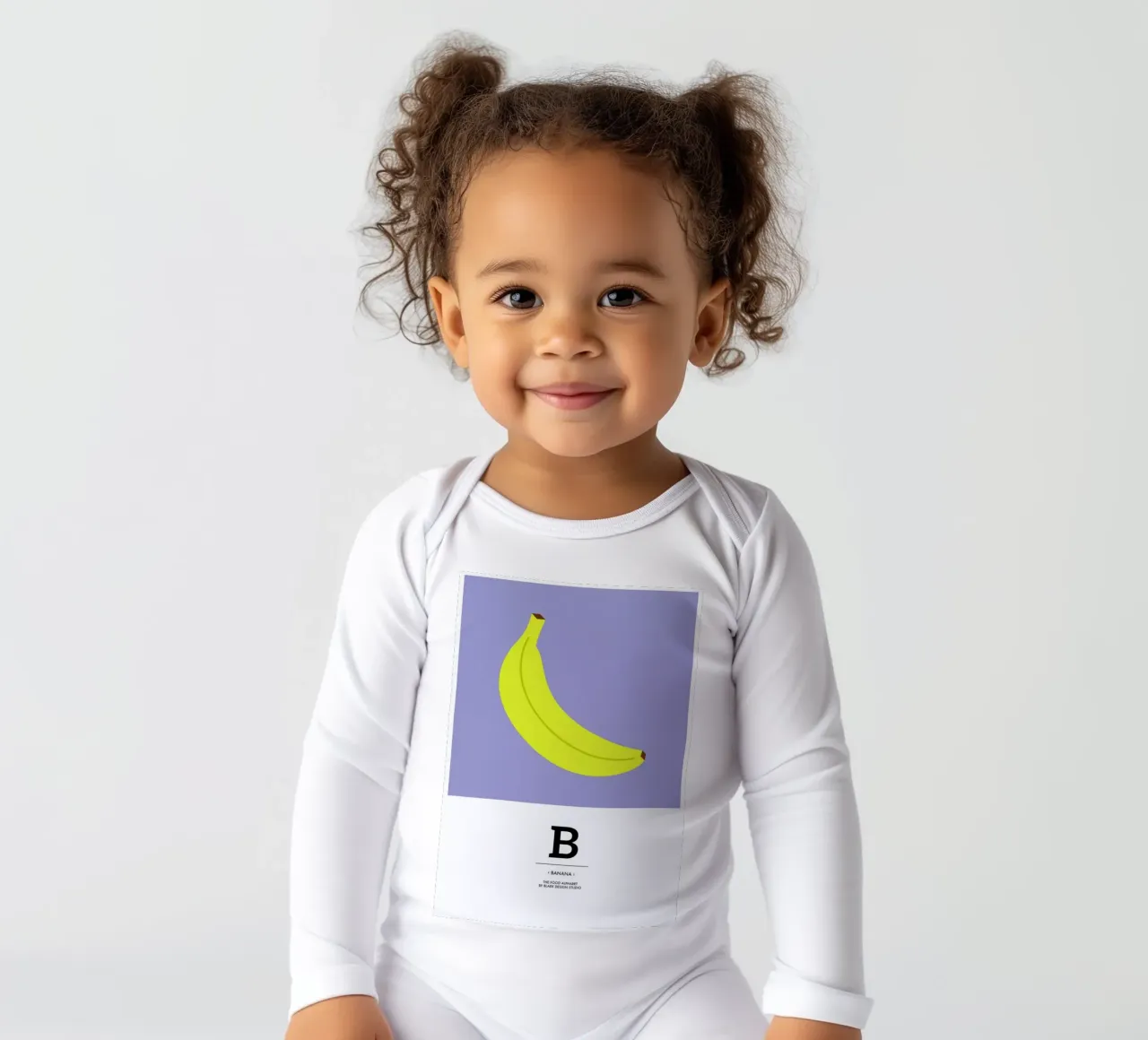 „The Food Alphabet“ - B like Banana long-sleeve baby romper by BLAEK Design Studio