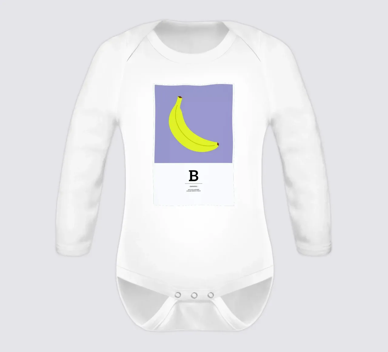 „The Food Alphabet“ - B like Banana long-sleeve baby romper by BLAEK Design Studio